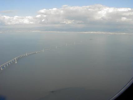 San Mateo-Hayward Bridge.  This is a really long bridge spanning the whole width of the bay<br>Location: <a href="https://www.google.com/maps/search/?api=1&query=37.54229,-122.22519" target="_new">Over California</a>